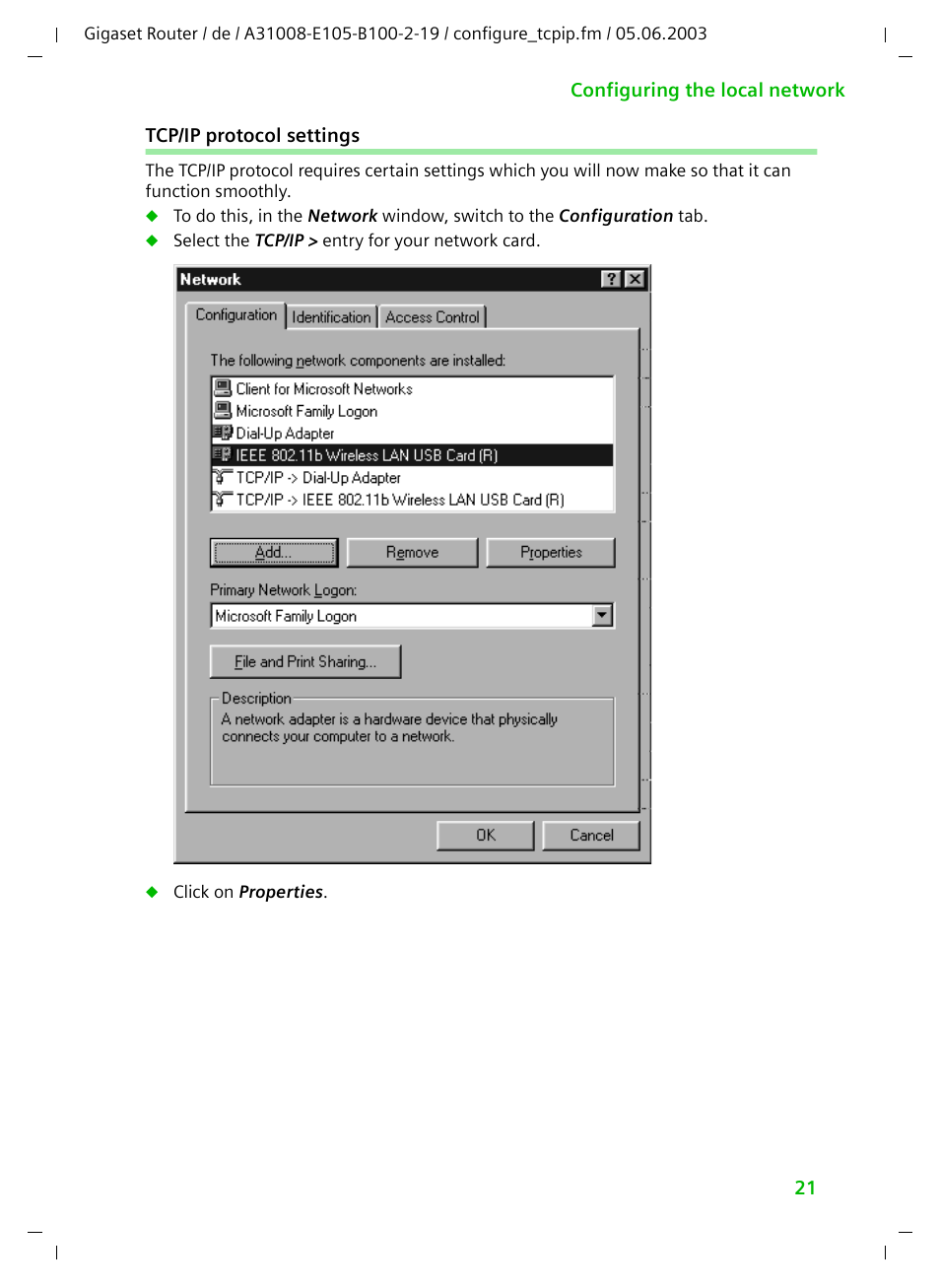 Tcp/ip protocol settings | Siemens SE105 User Manual | Page 22 / 115