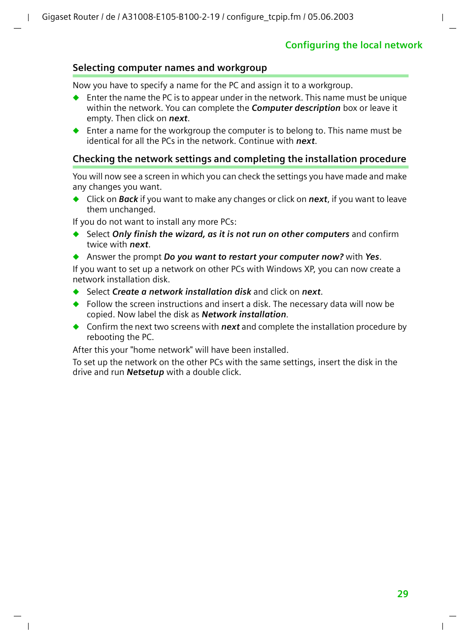 Selecting computer names and workgroup | Siemens SE105 User Manual | Page 30 / 115