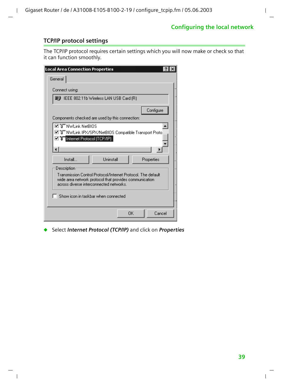 Tcp/ip protocol settings | Siemens SE105 User Manual | Page 40 / 115