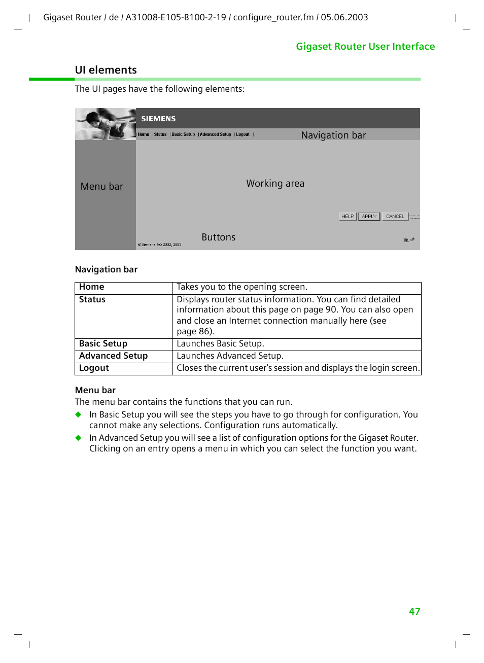 Ui elements | Siemens SE105 User Manual | Page 48 / 115