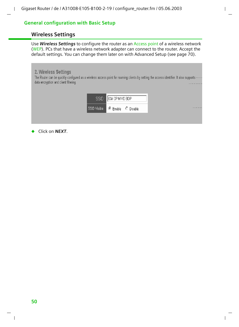 Wireless settings | Siemens SE105 User Manual | Page 51 / 115