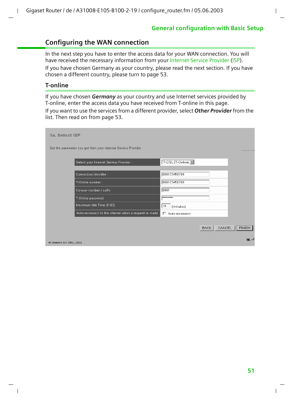 Configuring the wan connection, T-online | Siemens SE105 User Manual | Page 52 / 115