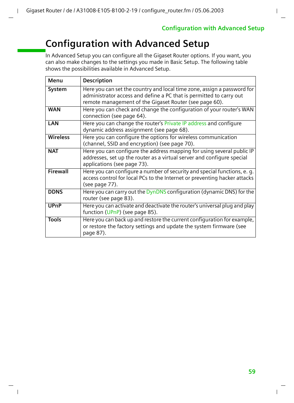 Configuration with advanced setup | Siemens SE105 User Manual | Page 60 / 115