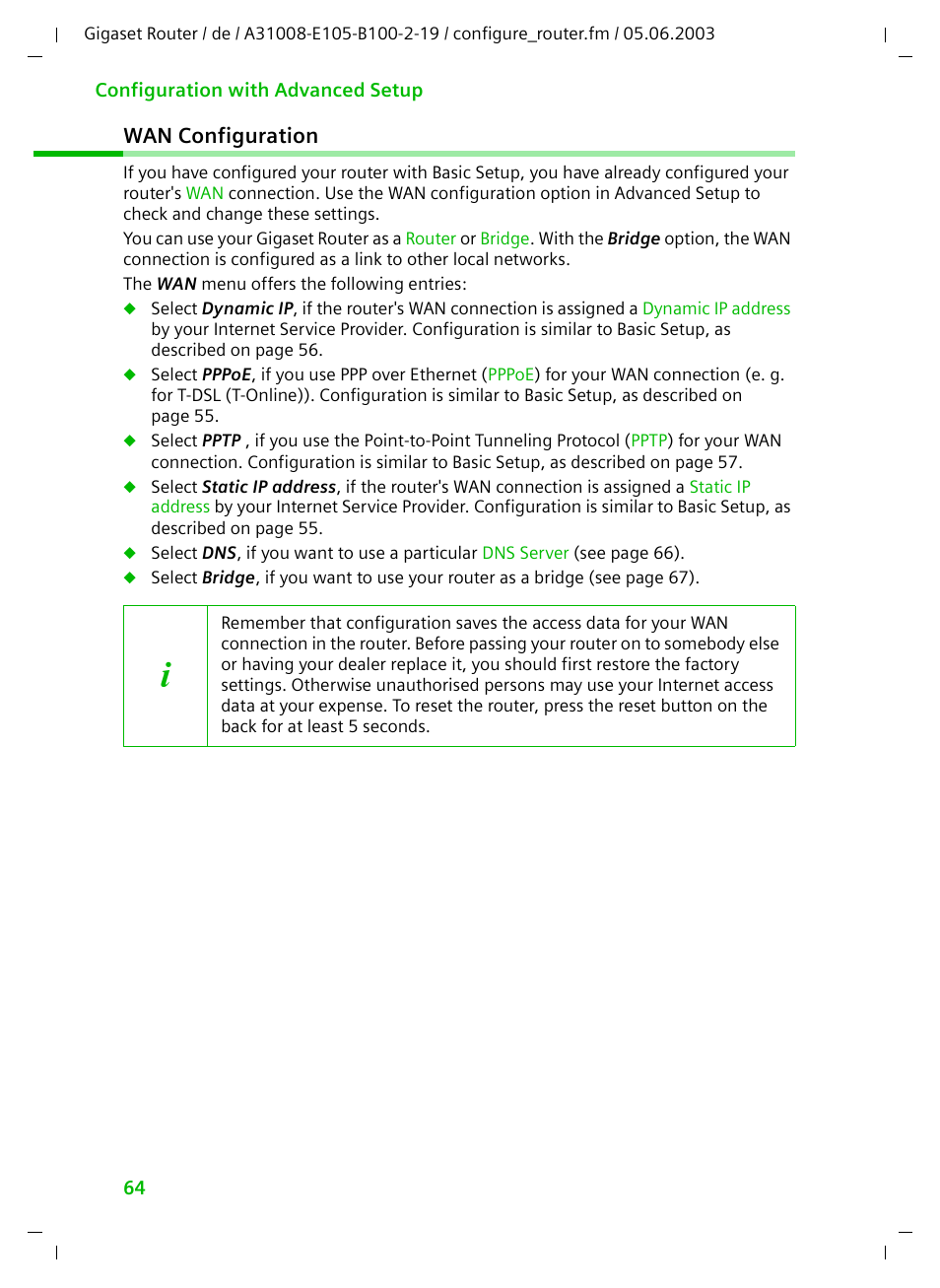 Wan configuration | Siemens SE105 User Manual | Page 65 / 115