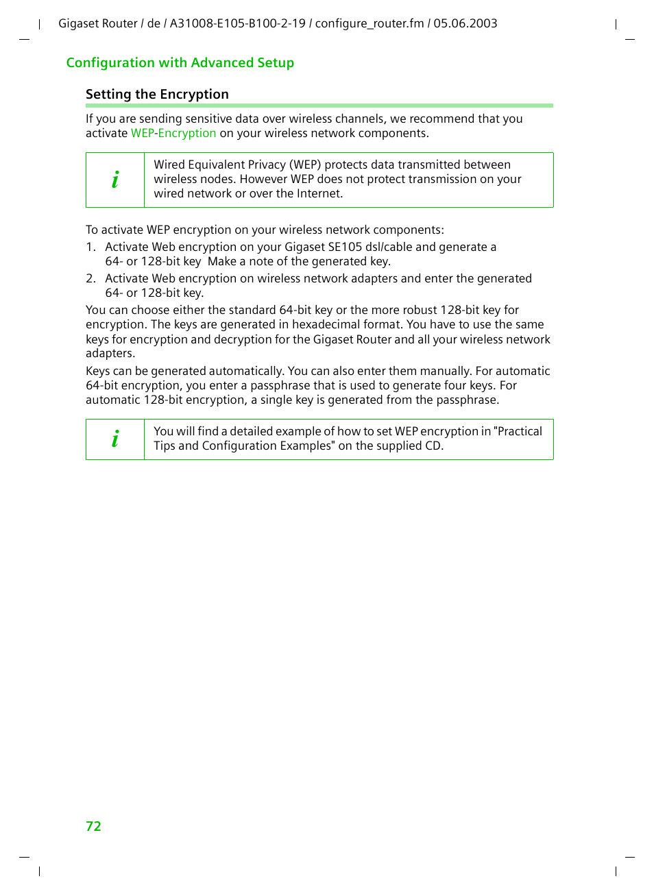 Setting the encryption | Siemens SE105 User Manual | Page 73 / 115