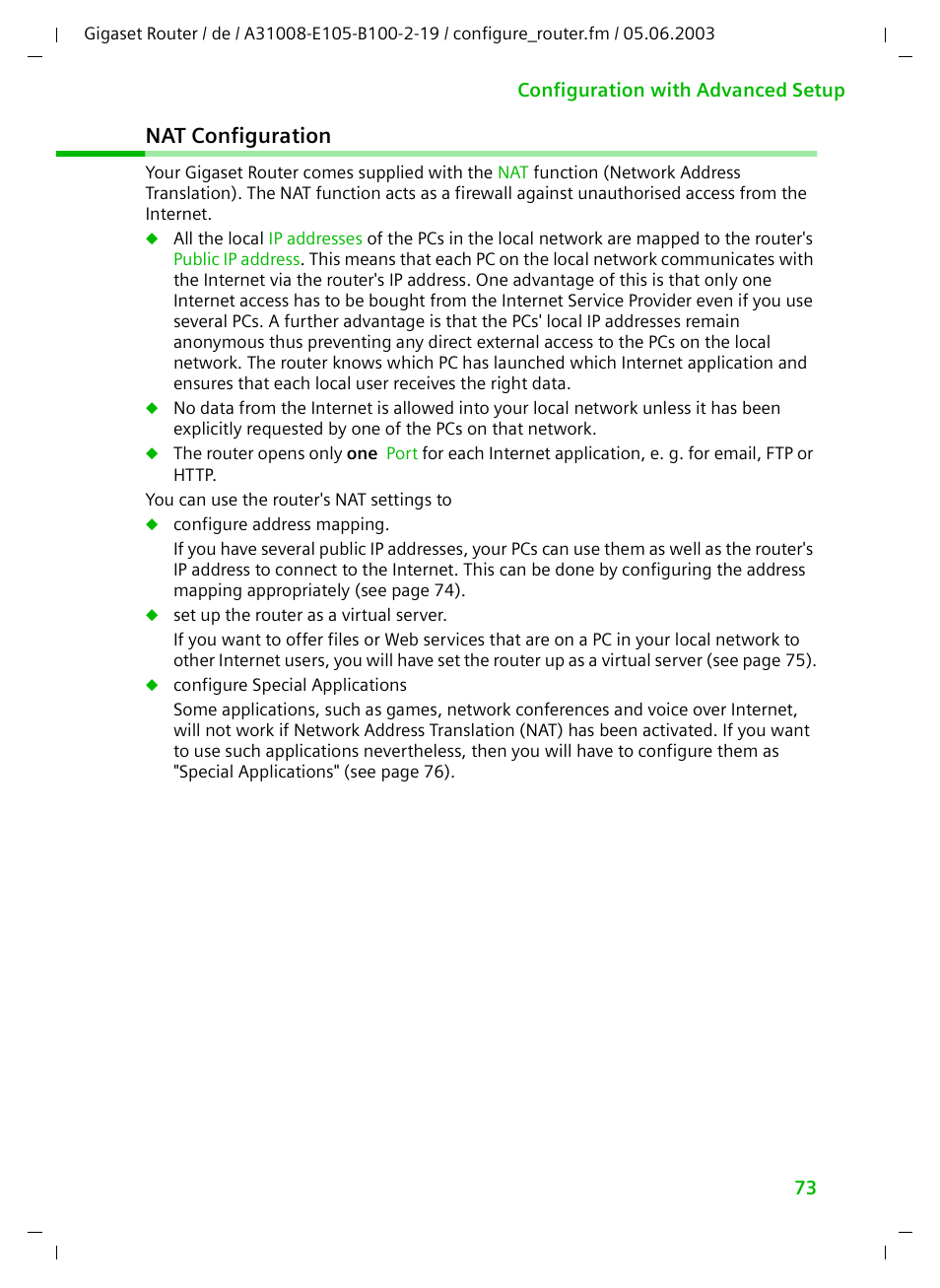 Nat configuration | Siemens SE105 User Manual | Page 74 / 115