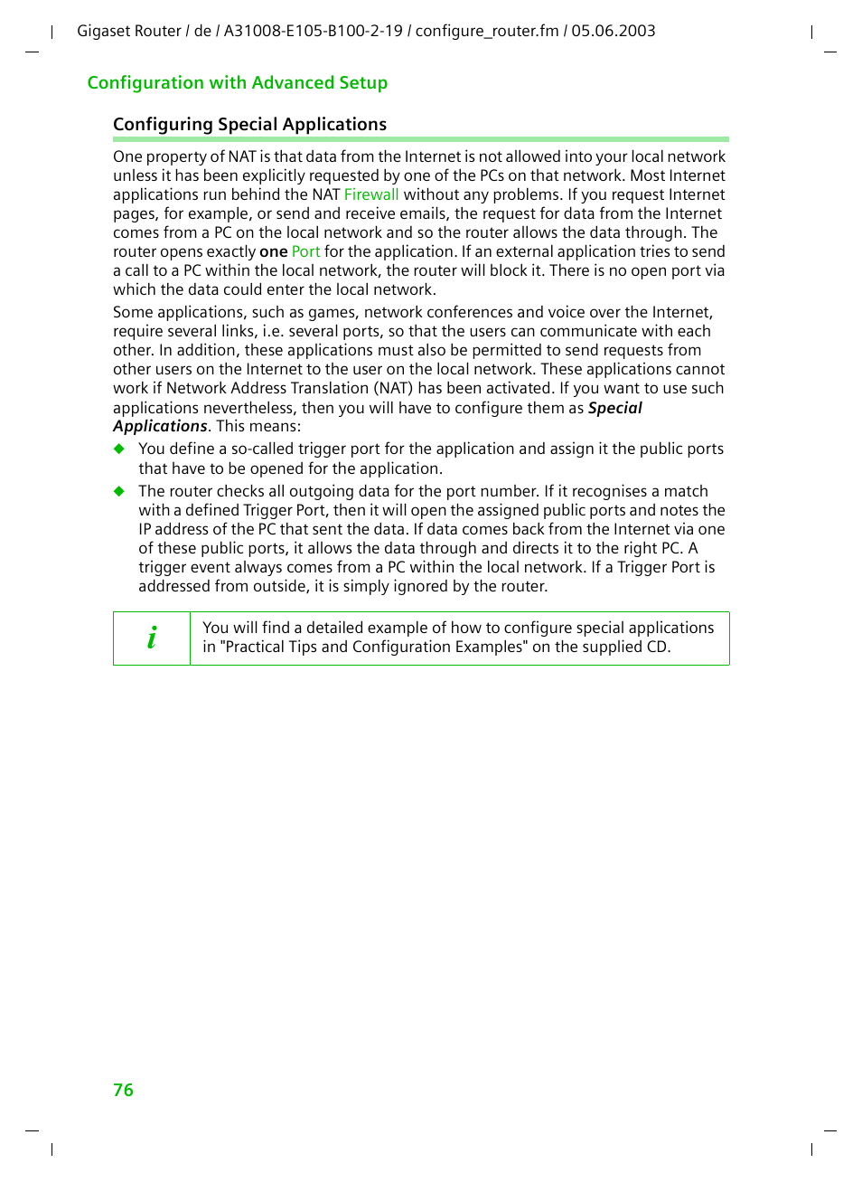 Configuring special applications | Siemens SE105 User Manual | Page 77 / 115