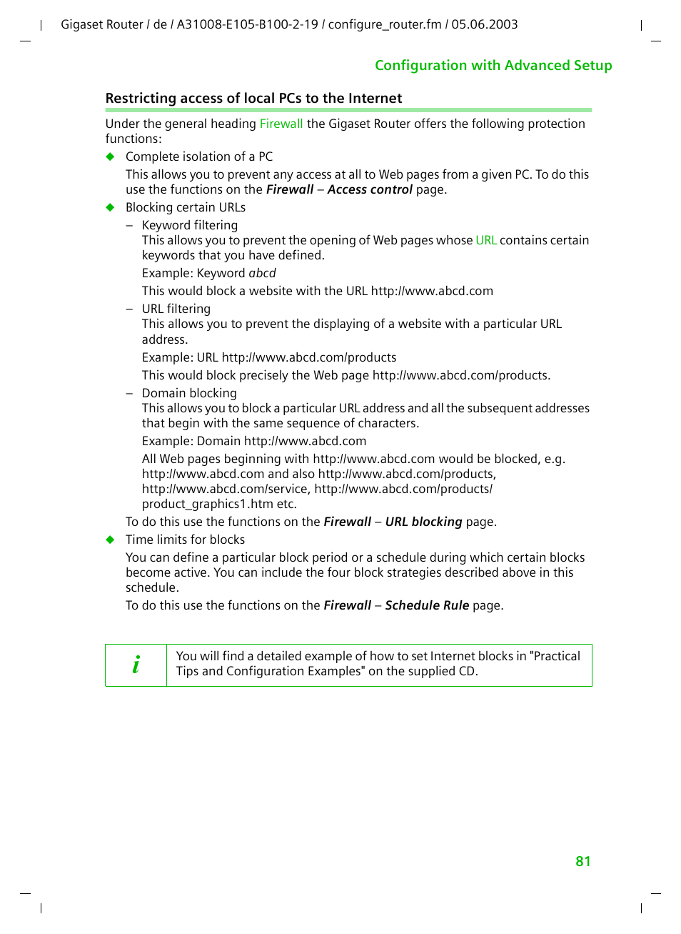 Restricting access of local pcs to the internet | Siemens SE105 User Manual | Page 82 / 115