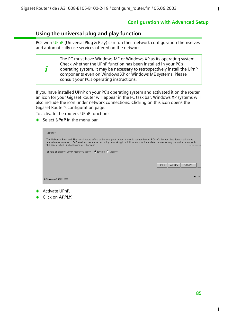 Using the universal plug and play function | Siemens SE105 User Manual | Page 86 / 115