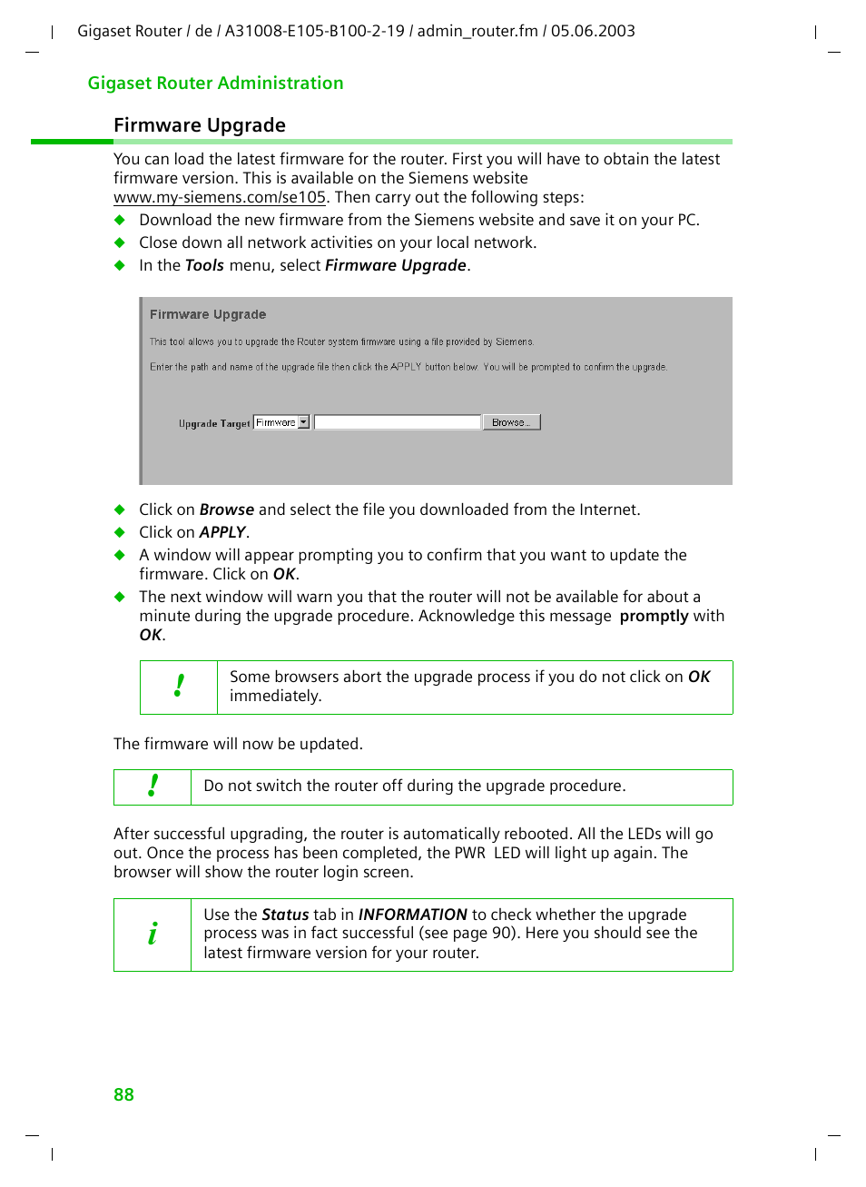 Firmware upgrade | Siemens SE105 User Manual | Page 89 / 115