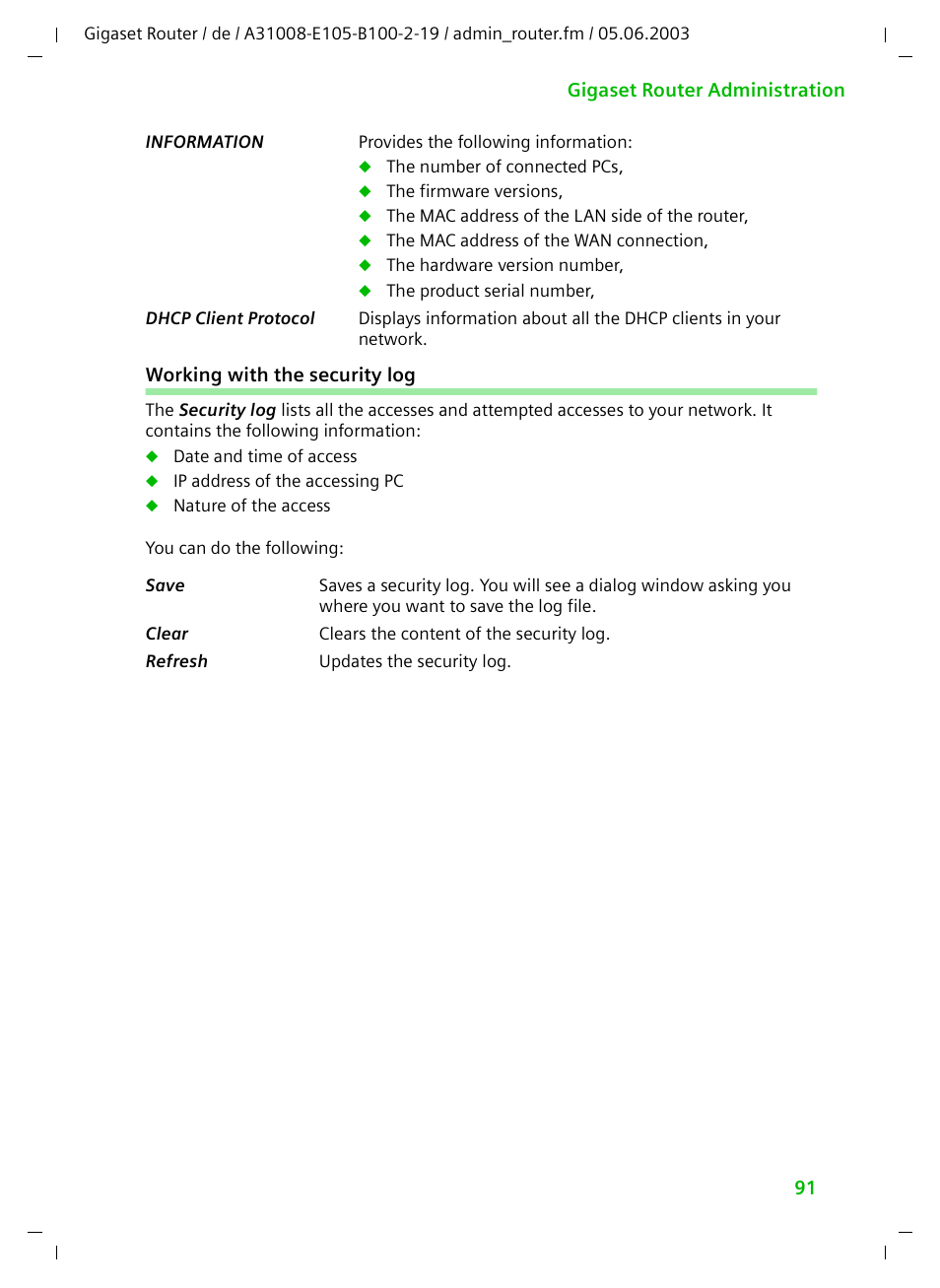 Working with the security log | Siemens SE105 User Manual | Page 92 / 115