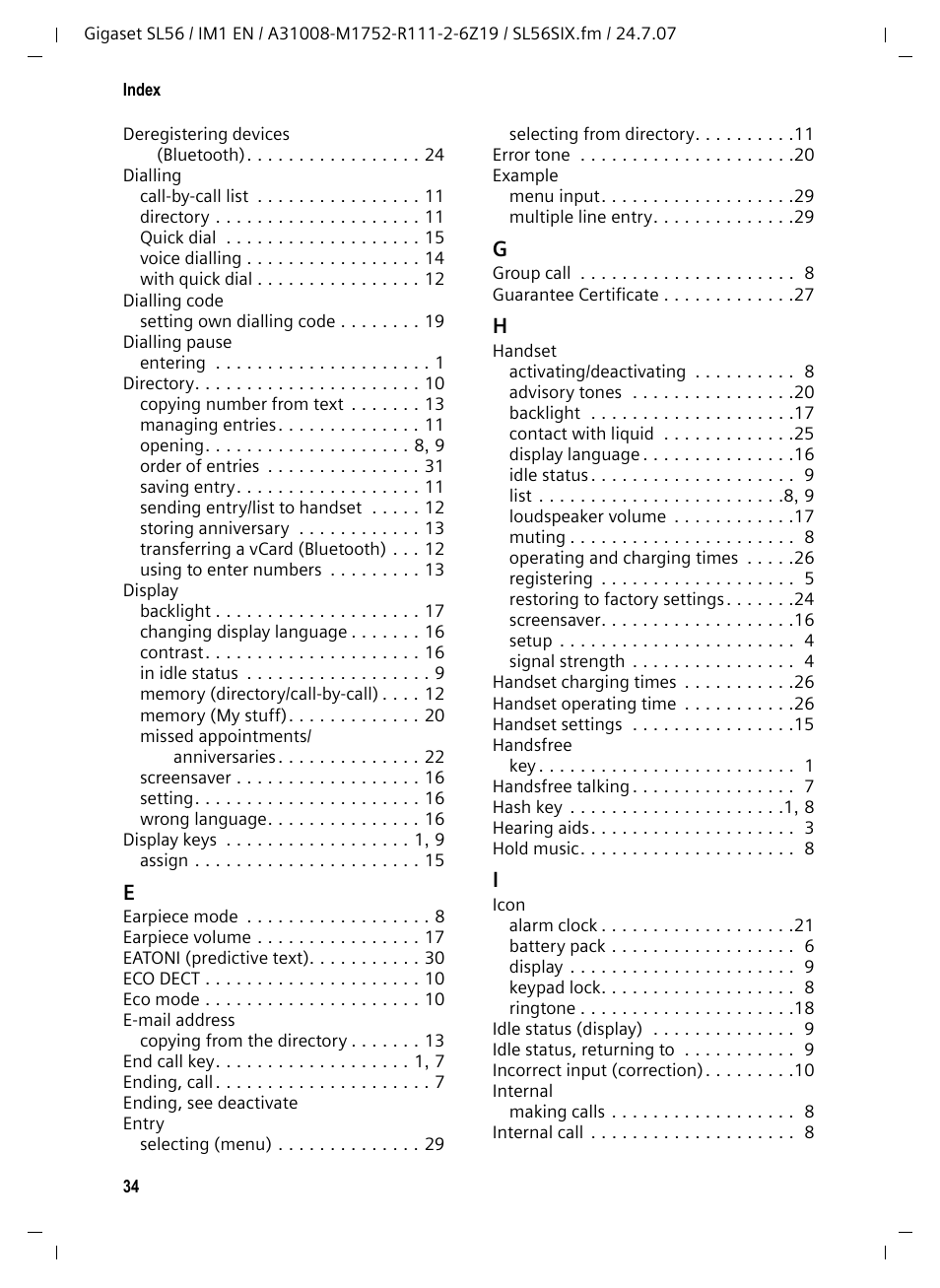 Siemens Gigaset SL56 User Manual | Page 35 / 37