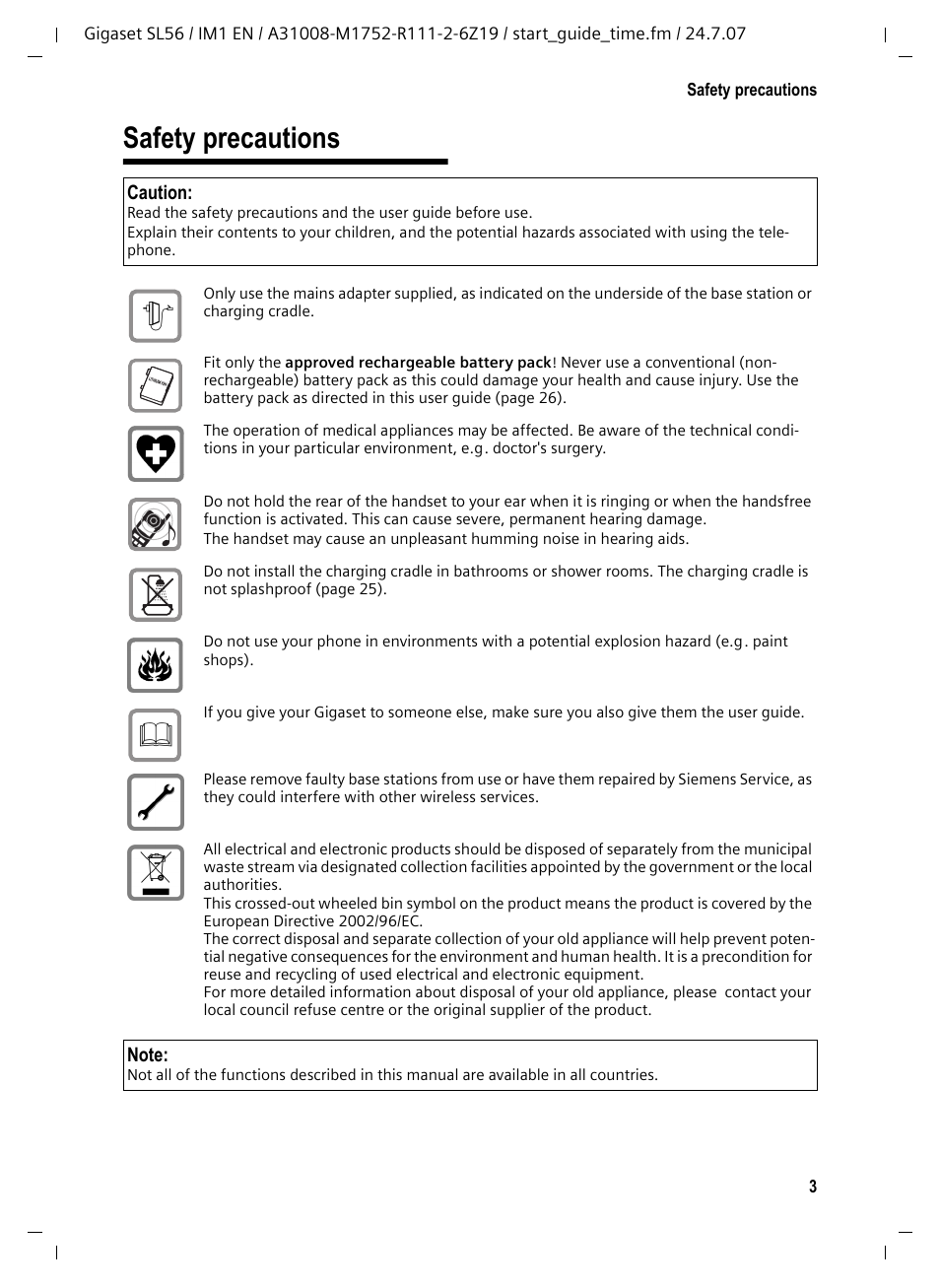 Safety precautions | Siemens Gigaset SL56 User Manual | Page 4 / 37