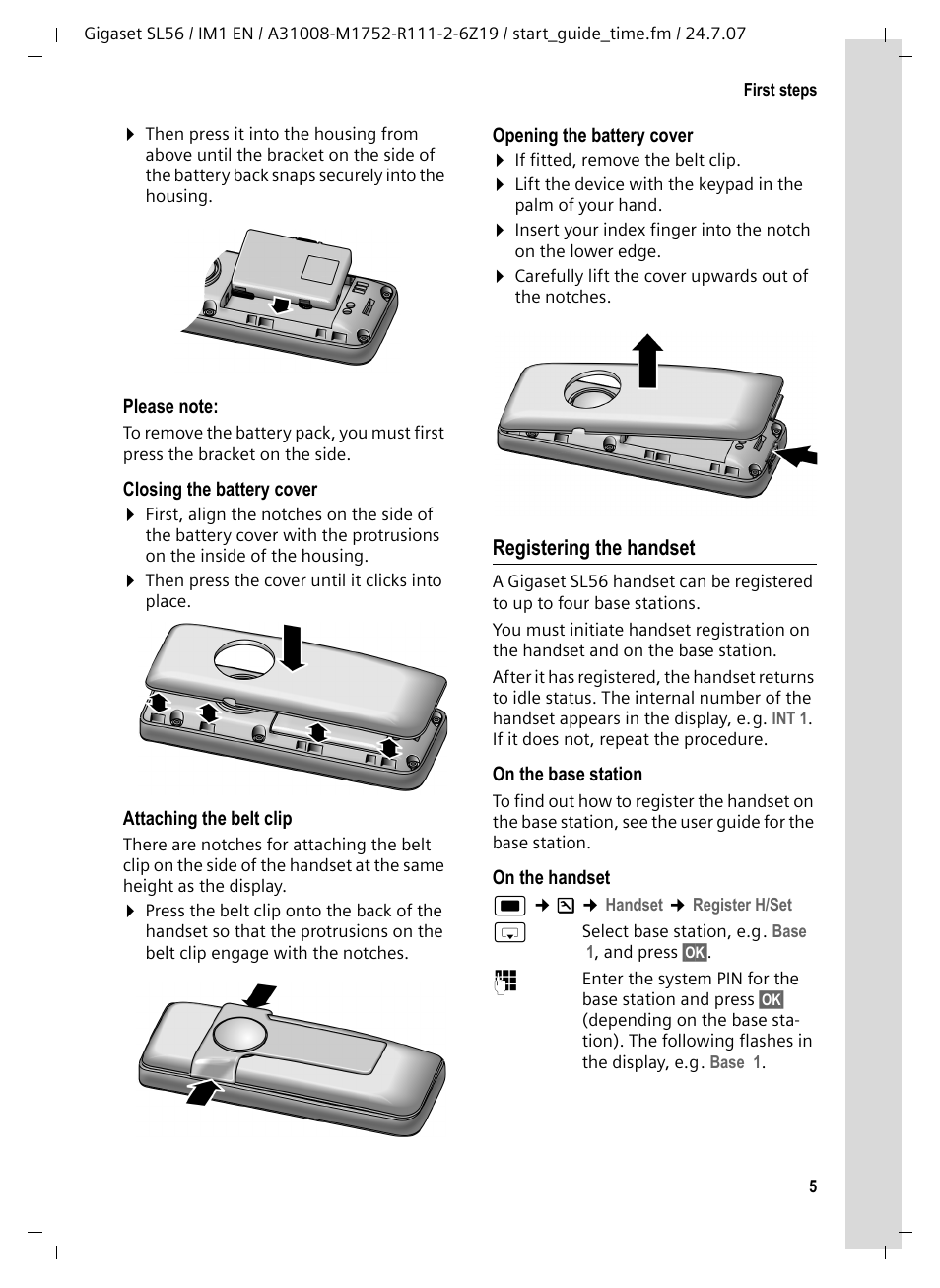 Registering the handset | Siemens Gigaset SL56 User Manual | Page 6 / 37