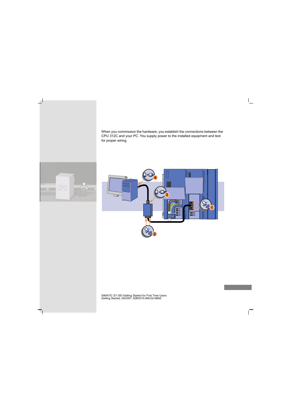 4 commissioning the hardware, Connecting the cpu 312c and the pc | Siemens SIMATIC S7-300 User Manual | Page 29 / 68