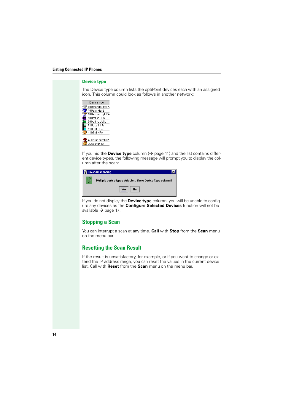 Stopping a scan, Resetting the scan result, Stopping a scan resetting the scan result | Siemens HIPATH V1.2.33 User Manual | Page 14 / 92