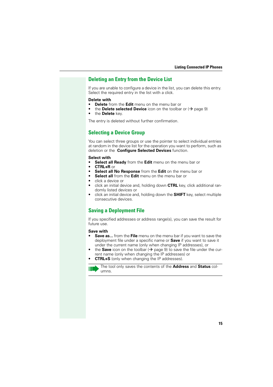 Deleting an entry from the device list, Selecting a device group, Saving a deployment file | Siemens HIPATH V1.2.33 User Manual | Page 15 / 92