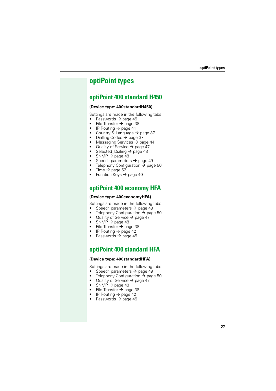 Optipoint types, Optipoint400 standard h450, Optipoint400 economy hfa | Optipoint400 standard hfa, Optipoint 400 economy hfa, Optipoint 400 standard hfa | Siemens HIPATH V1.2.33 User Manual | Page 27 / 92