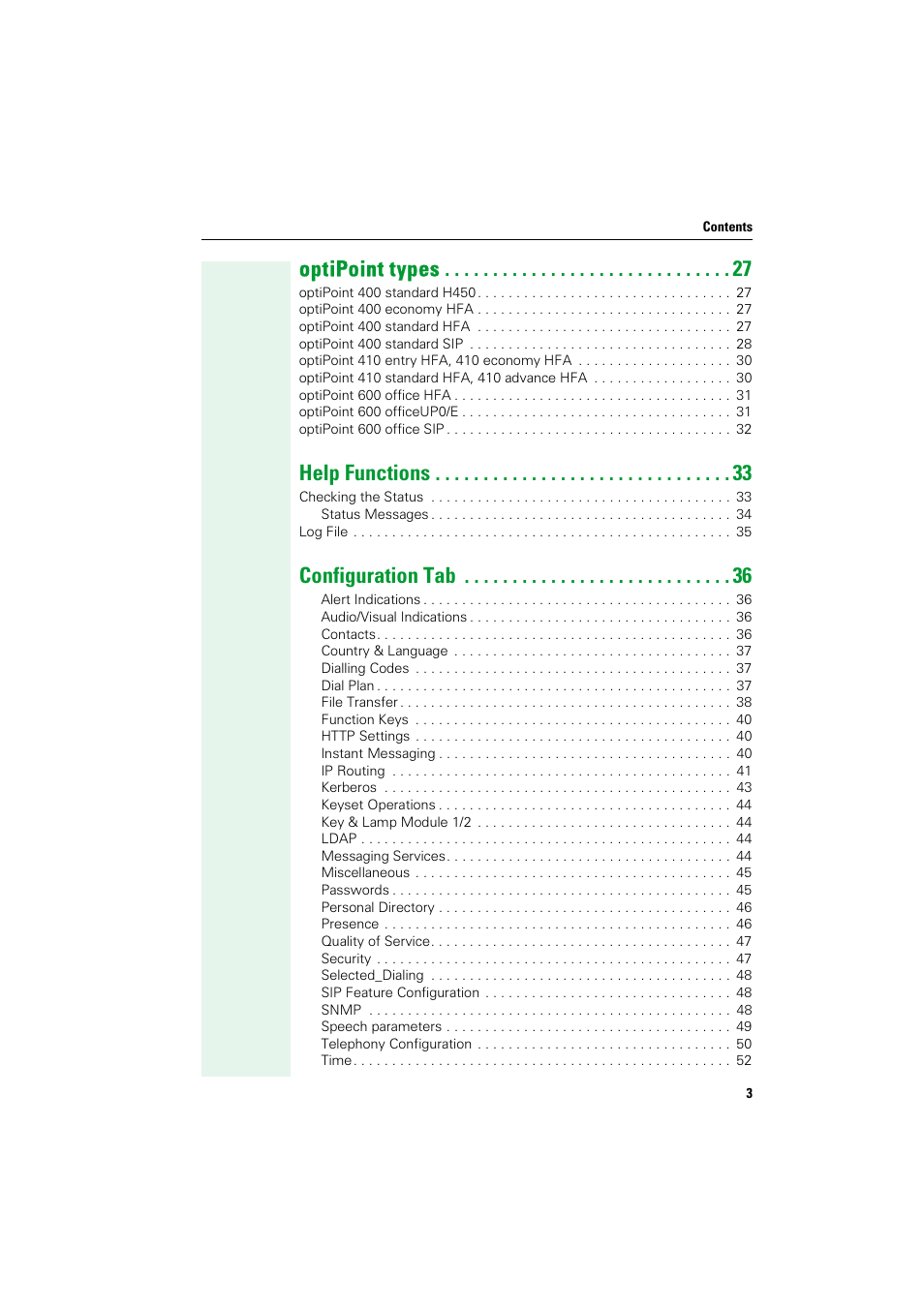 Optipoint types, Help functions, Configuration tab | Siemens HIPATH V1.2.33 User Manual | Page 3 / 92