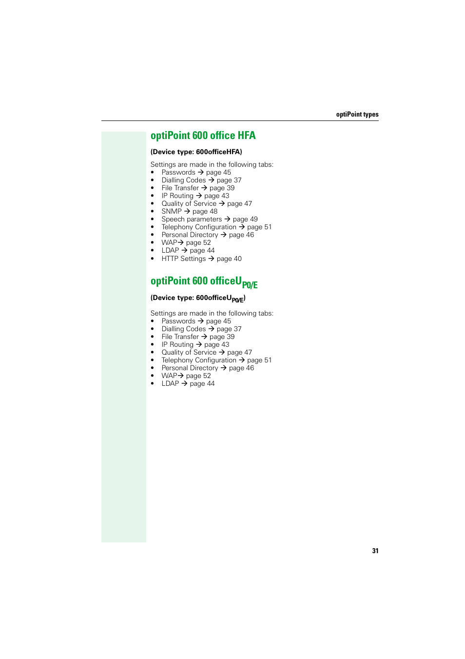 Optipoint600office hfa, Optipoint600officeup0/e, Optipoint 600 office hfa optipoint 600 officeup0/e | Optipoint 600 office hfa, Optipoint 600 officeu, P0/e | Siemens HIPATH V1.2.33 User Manual | Page 31 / 92