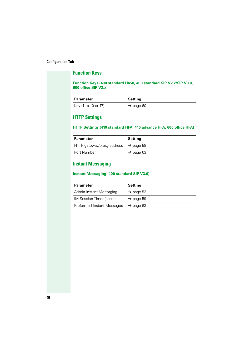 Function keys, Http settings, Instant messaging | Function keys http settings instant messaging | Siemens HIPATH V1.2.33 User Manual | Page 40 / 92