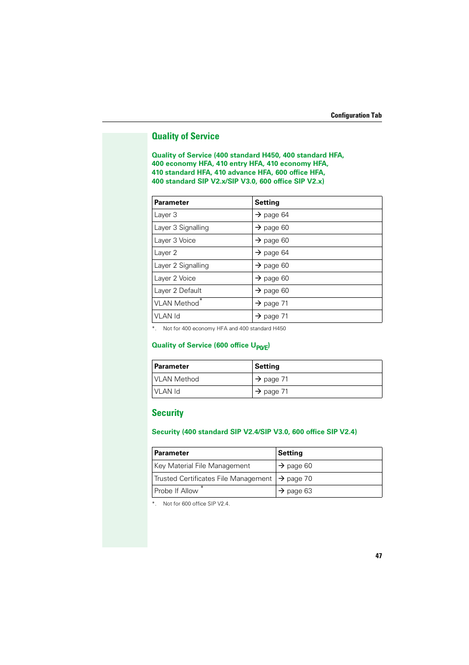 Quality of service, Security, Quality of service security | Siemens HIPATH V1.2.33 User Manual | Page 47 / 92