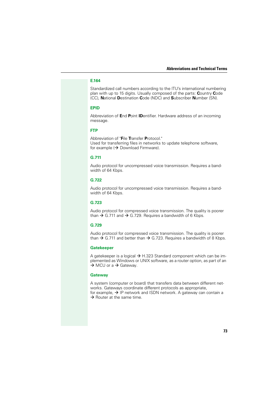 Æ ftp, Æ g.711, Æ g.723 | Æ g.722). s, E æ ftp, Æ ftp se, Æ ftp s, Æ ftp us, Æ ftp pa, Æ gatekeeper i | Siemens HIPATH V1.2.33 User Manual | Page 73 / 92