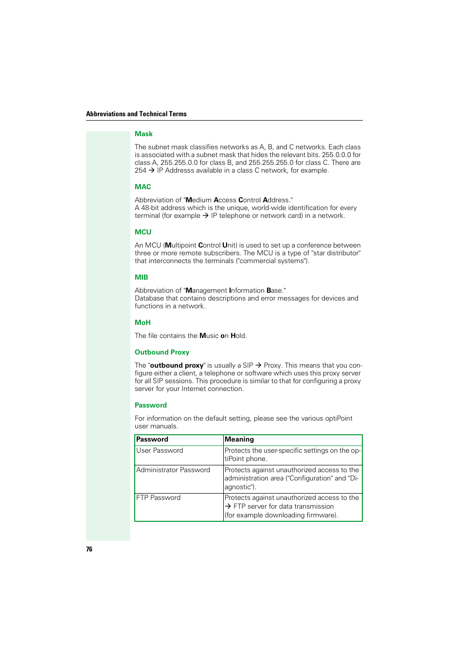 Æ mask, Æ moh, Æ outbound proxy | Æ password, Æ password wi | Siemens HIPATH V1.2.33 User Manual | Page 76 / 92