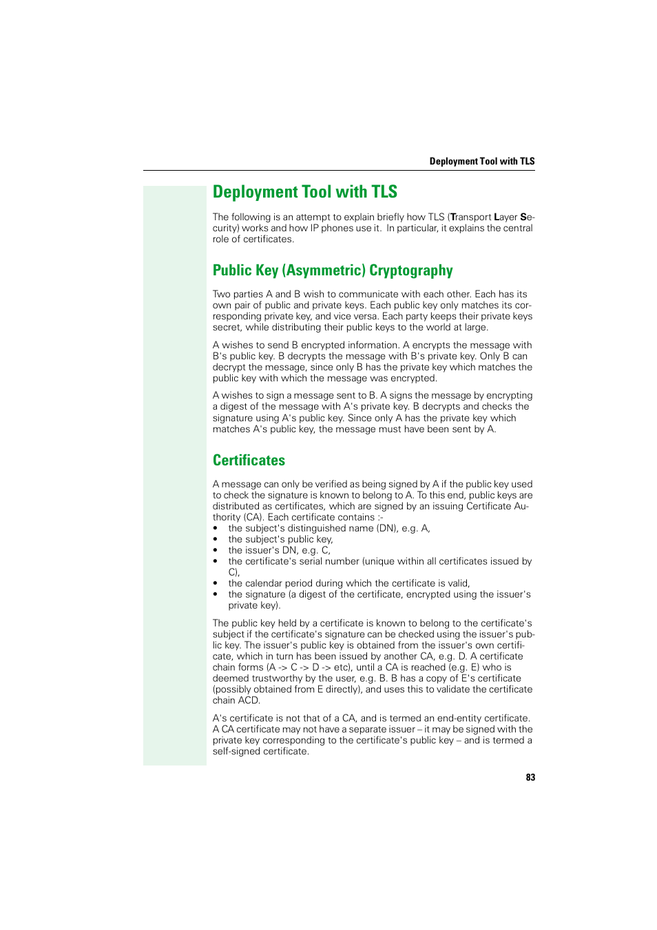 Deployment tool with tls, Public key (asymmetric) cryptography, Certificates | Public key (asymmetric) cryptography certificates | Siemens HIPATH V1.2.33 User Manual | Page 83 / 92