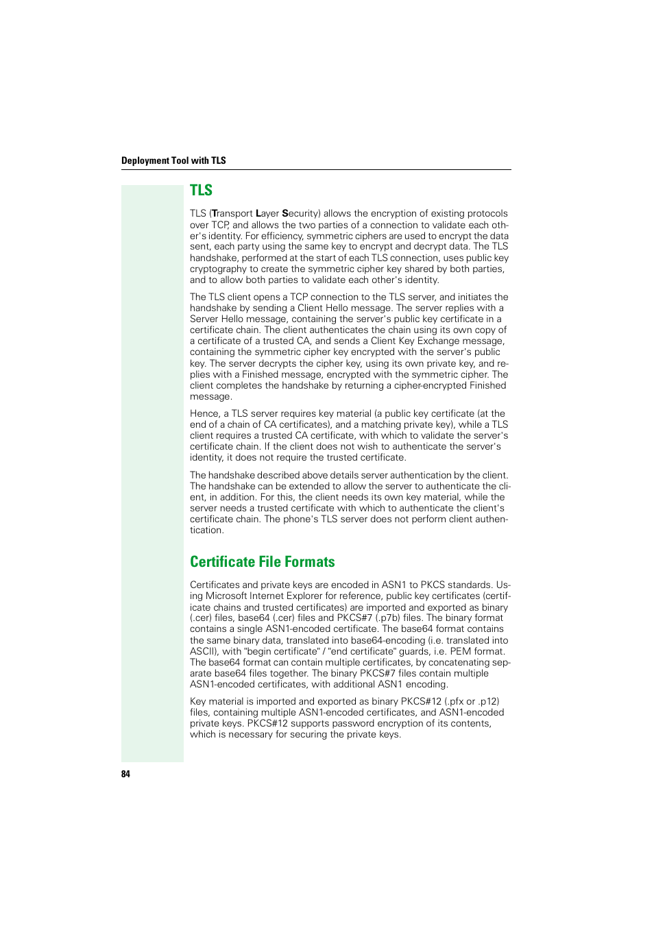 Certificate file formats, Tls certificate file formats | Siemens HIPATH V1.2.33 User Manual | Page 84 / 92