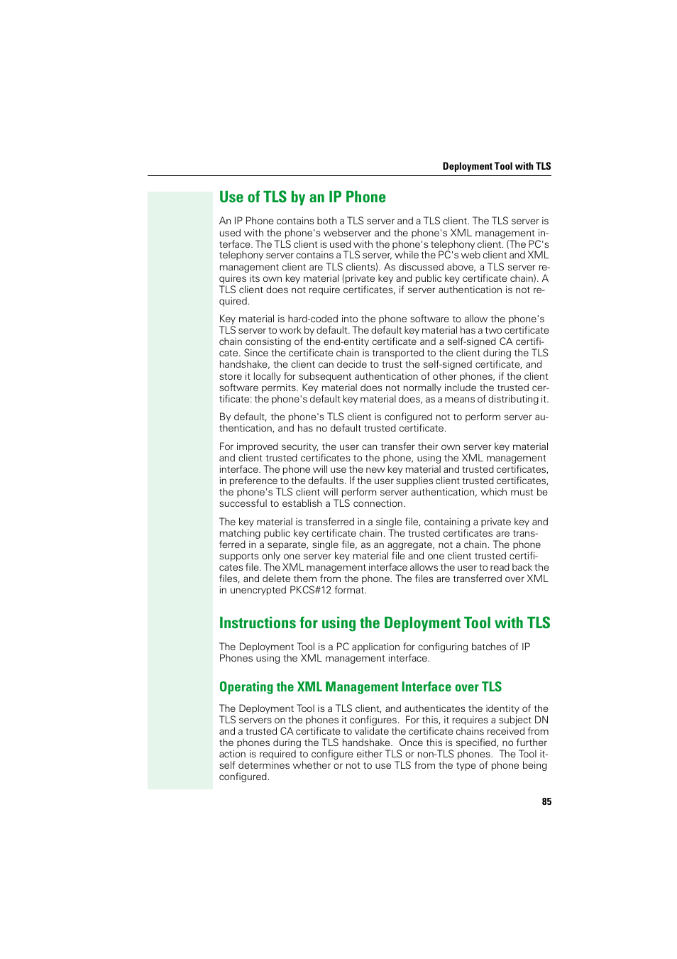 Use of tls by an ip phone, Operating the xml management interface over tls | Siemens HIPATH V1.2.33 User Manual | Page 85 / 92