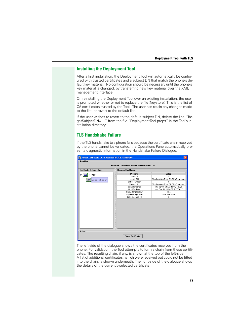 Installing the deployment tool, Tls handshake failure | Siemens HIPATH V1.2.33 User Manual | Page 87 / 92