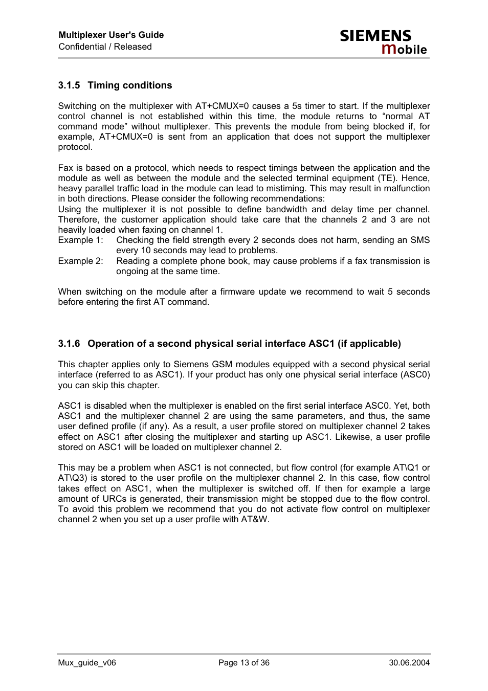 Timing conditions | Siemens Mux_guide_v06 User Manual | Page 13 / 36