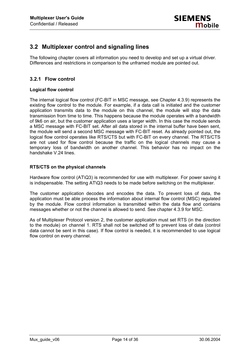 Multiplexer control and signaling lines, Flow control, 2 multiplexer control and signaling lines | Siemens Mux_guide_v06 User Manual | Page 14 / 36