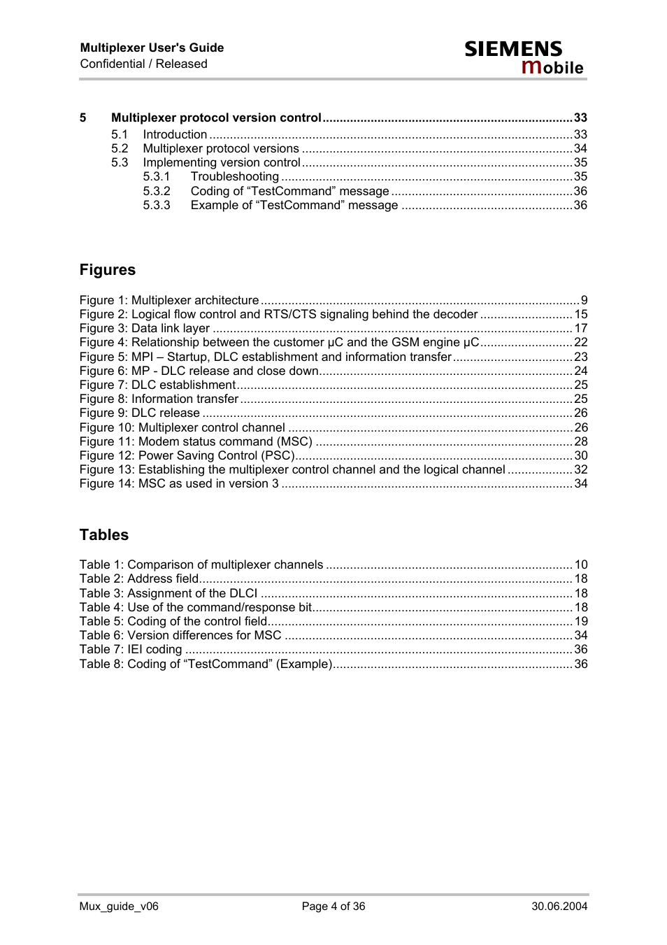 Figures, Tables | Siemens Mux_guide_v06 User Manual | Page 4 / 36