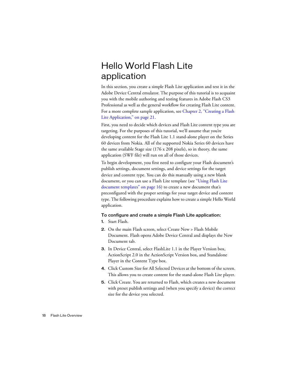 Hello world flash lite application | Siemens sony User Manual | Page 18 / 38