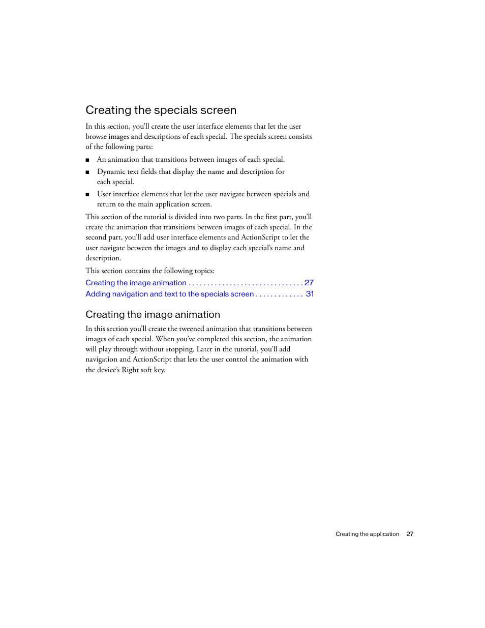 Creating the specials screen, Creating the image animation | Siemens sony User Manual | Page 27 / 38