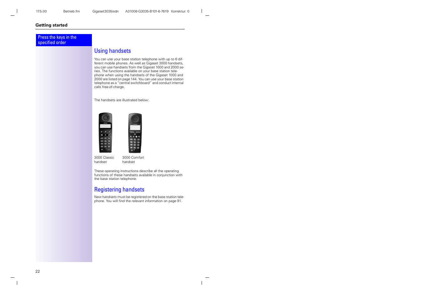 Using handsets, Registering handsets | Siemens 3035isdn User Manual | Page 14 / 94