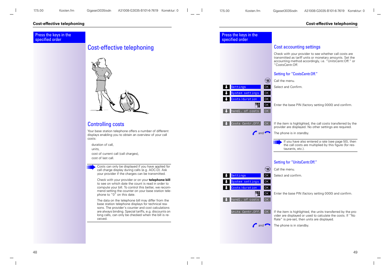 Cost-effective telephoning, Controlling costs | Siemens 3035isdn User Manual | Page 28 / 94