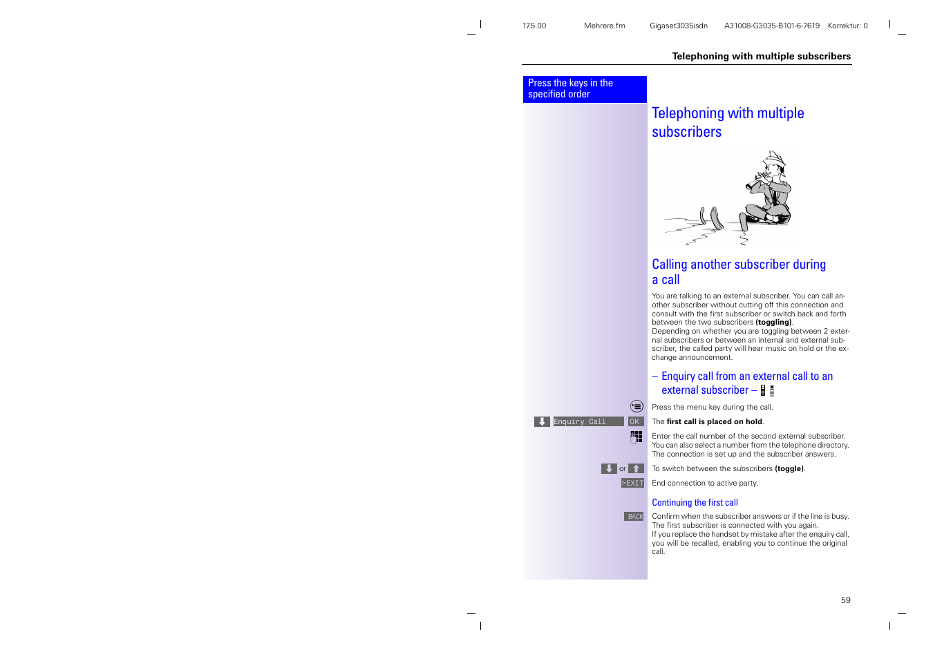 Telephoning with multiple subscribers, Calling another subscriber during a call | Siemens 3035isdn User Manual | Page 34 / 94