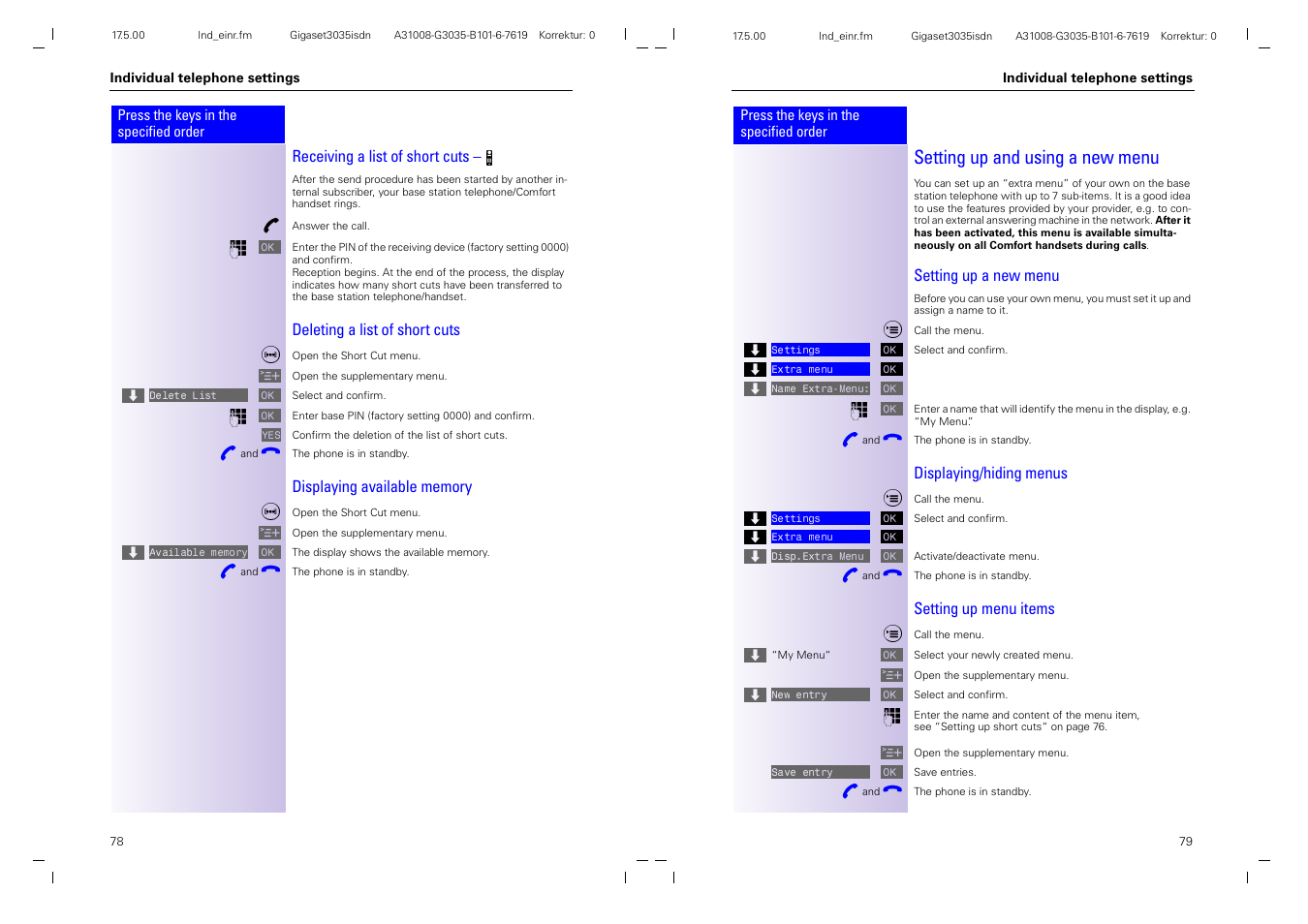 Setting up and using a new menu | Siemens 3035isdn User Manual | Page 45 / 94