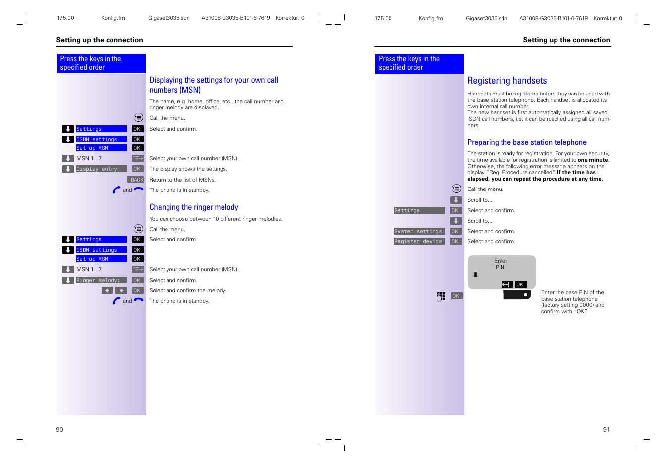 Registering handsets | Siemens 3035isdn User Manual | Page 52 / 94