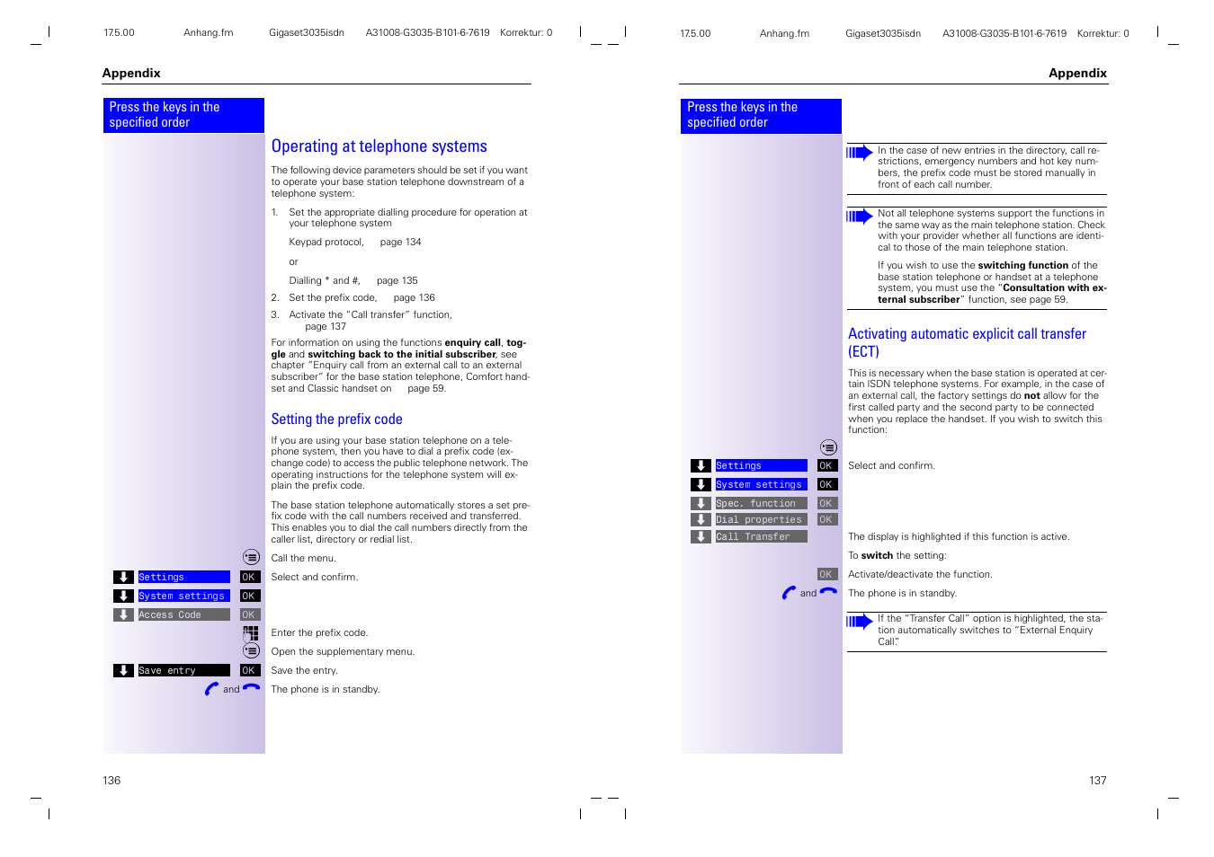 Operating at telephone systems | Siemens 3035isdn User Manual | Page 78 / 94