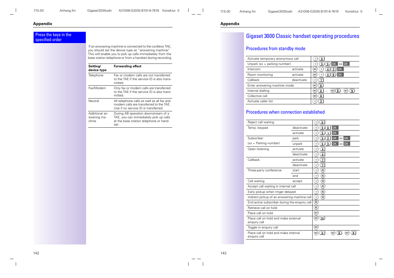 Gigaset 3000 classic handset operating procedures | Siemens 3035isdn User Manual | Page 81 / 94