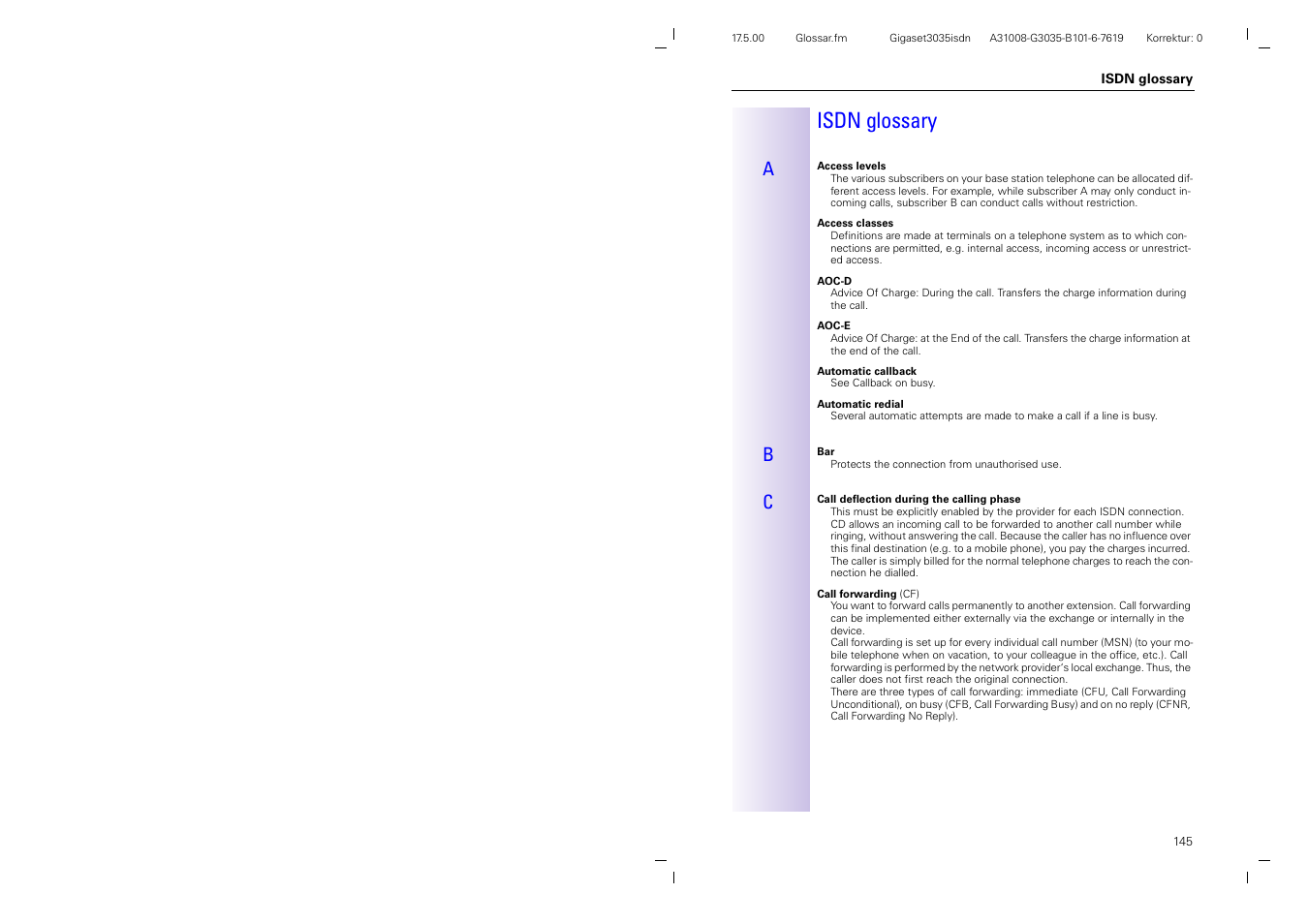 Isdn glossary | Siemens 3035isdn User Manual | Page 83 / 94