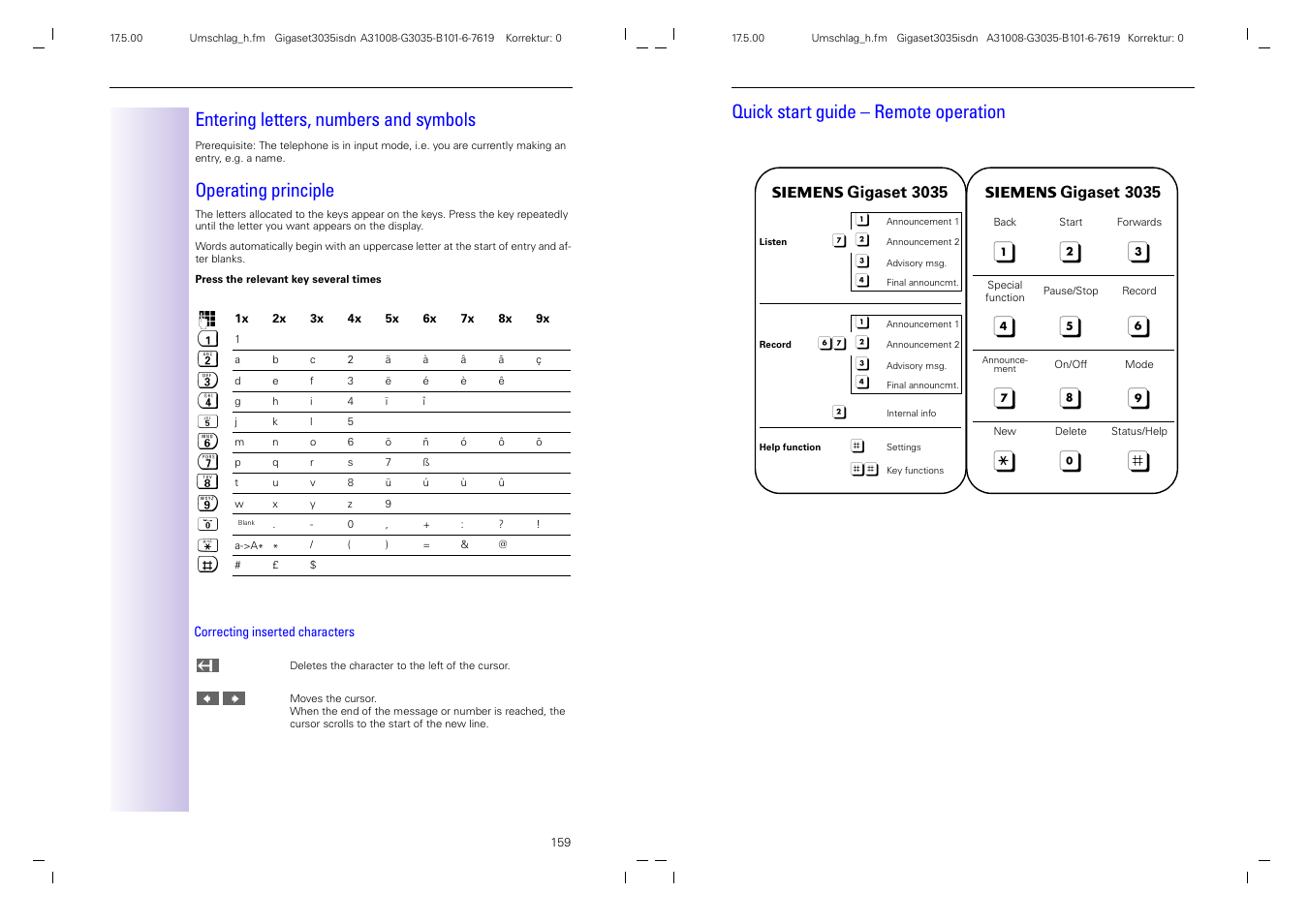 Entering letters, numbers and symbols, Operating principle, Quick start guide – remote operation | Siemens 3035isdn User Manual | Page 93 / 94