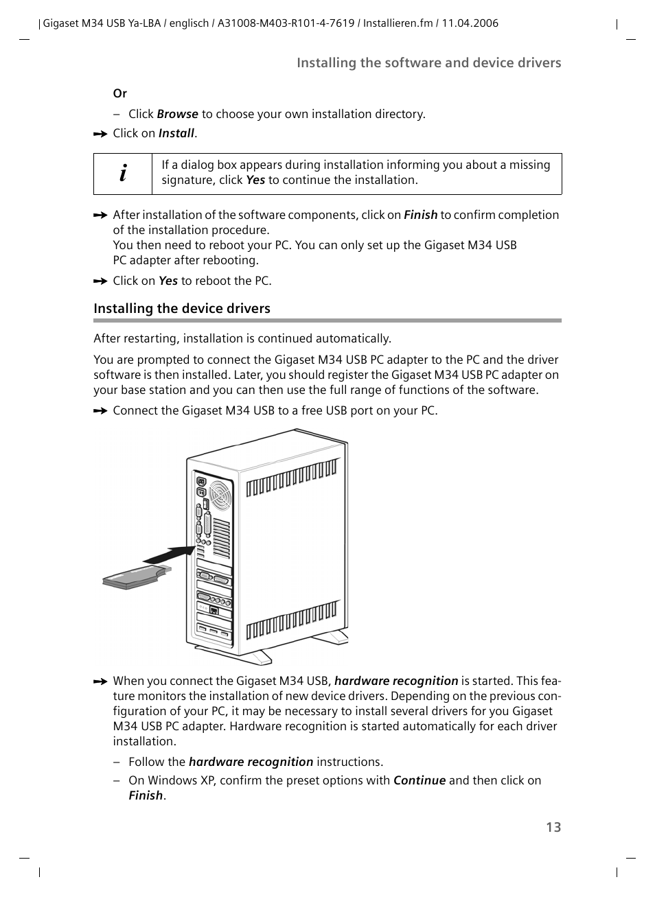 Installing the device drivers | Siemens M34 User Manual | Page 13 / 41