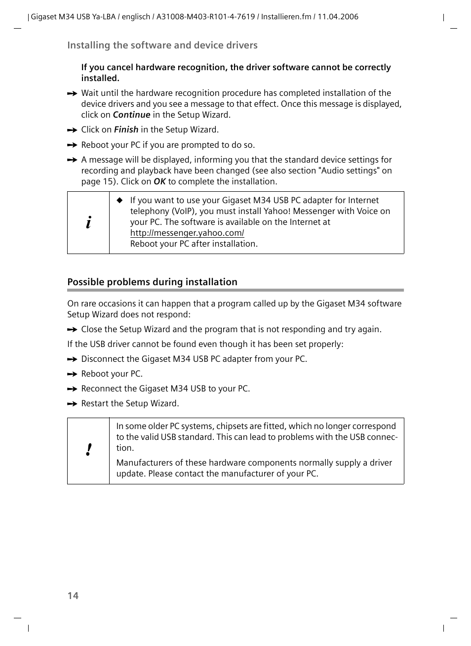 Possible problems during installation | Siemens M34 User Manual | Page 14 / 41