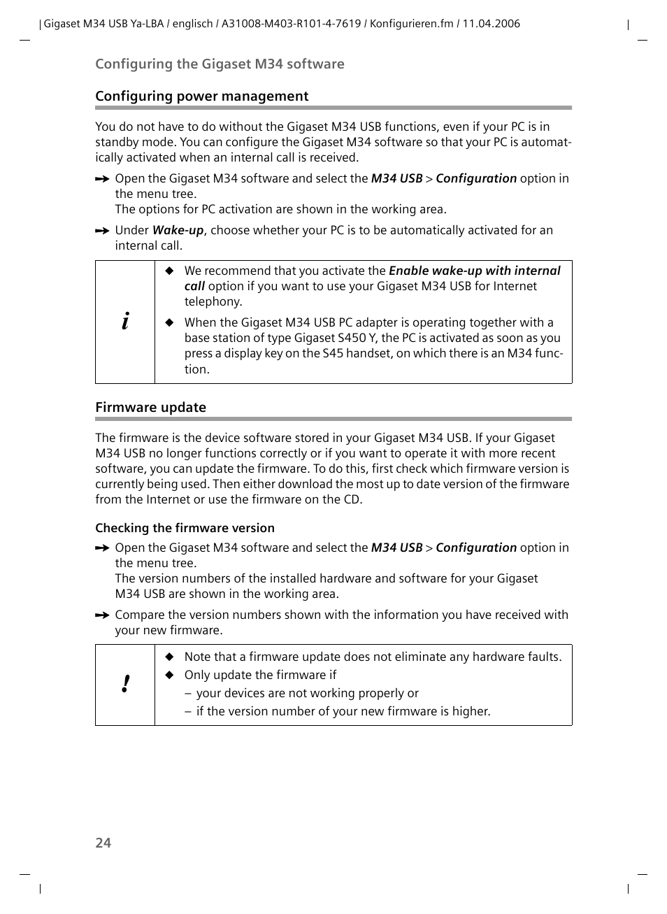 Configuring power management, Firmware update, Configuring power management firmware update | Siemens M34 User Manual | Page 24 / 41