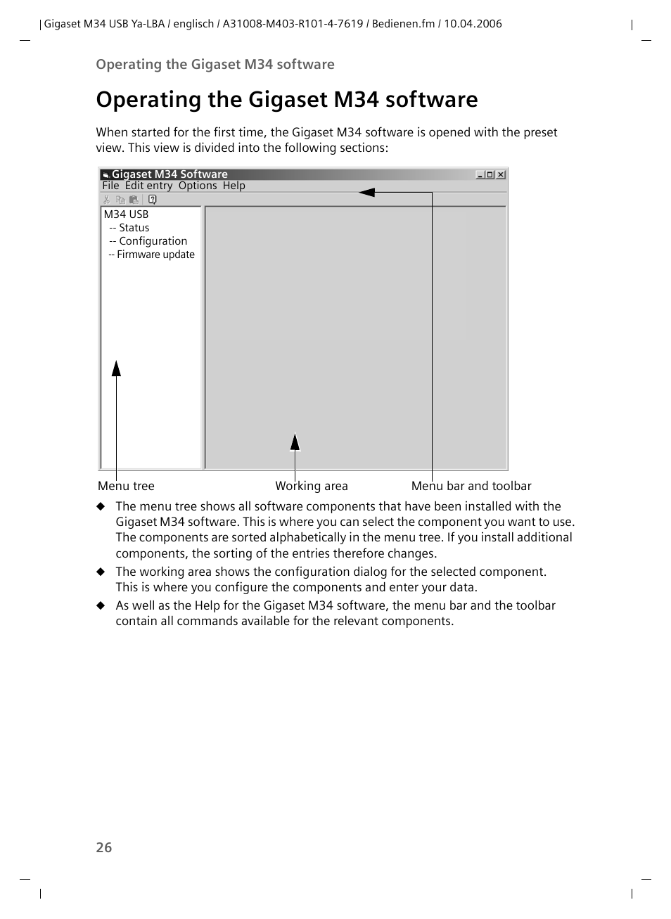 Operating the gigaset m34 software | Siemens M34 User Manual | Page 26 / 41